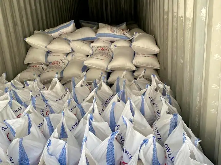 Calcium carbonate export bags inside container for international shipment