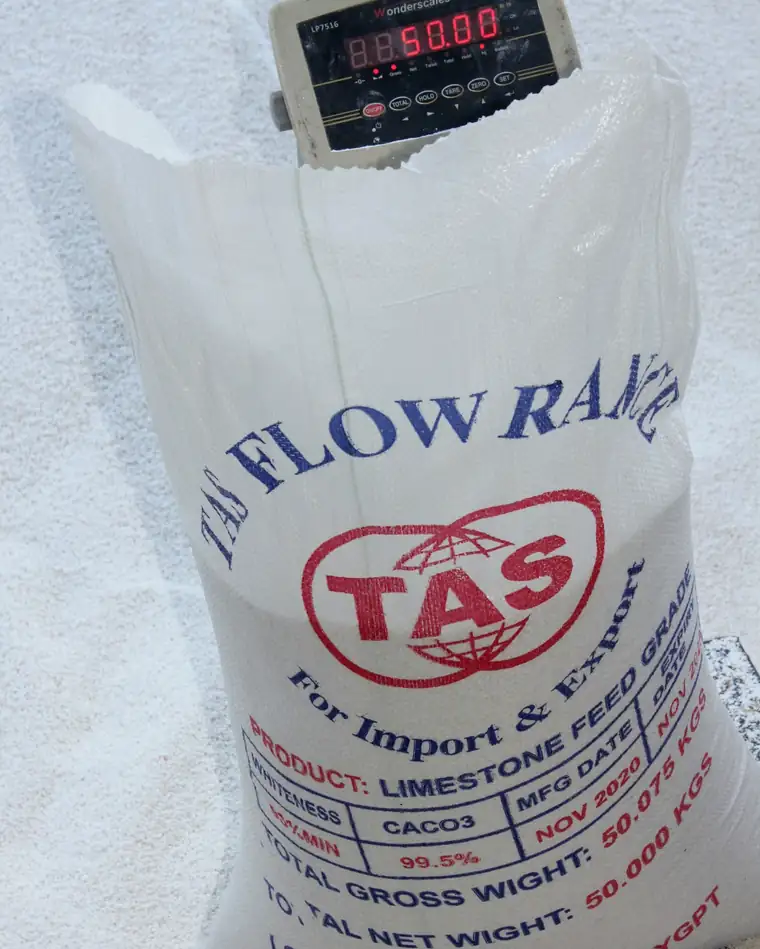 TAS Flowrance calcium carbonate 50 kg export packing