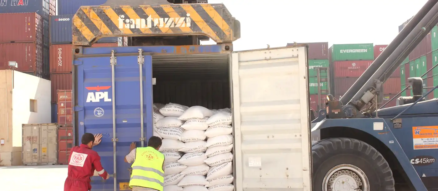 TAS Flowrance silica sand container loading for export from Egypt