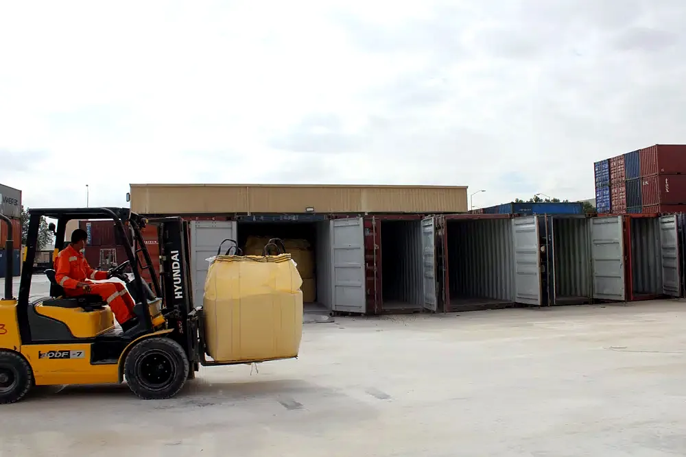 Jumbo Bag Handling in Egypt Export Yard Forklift handling jumbo bags in an Egyptian export yard