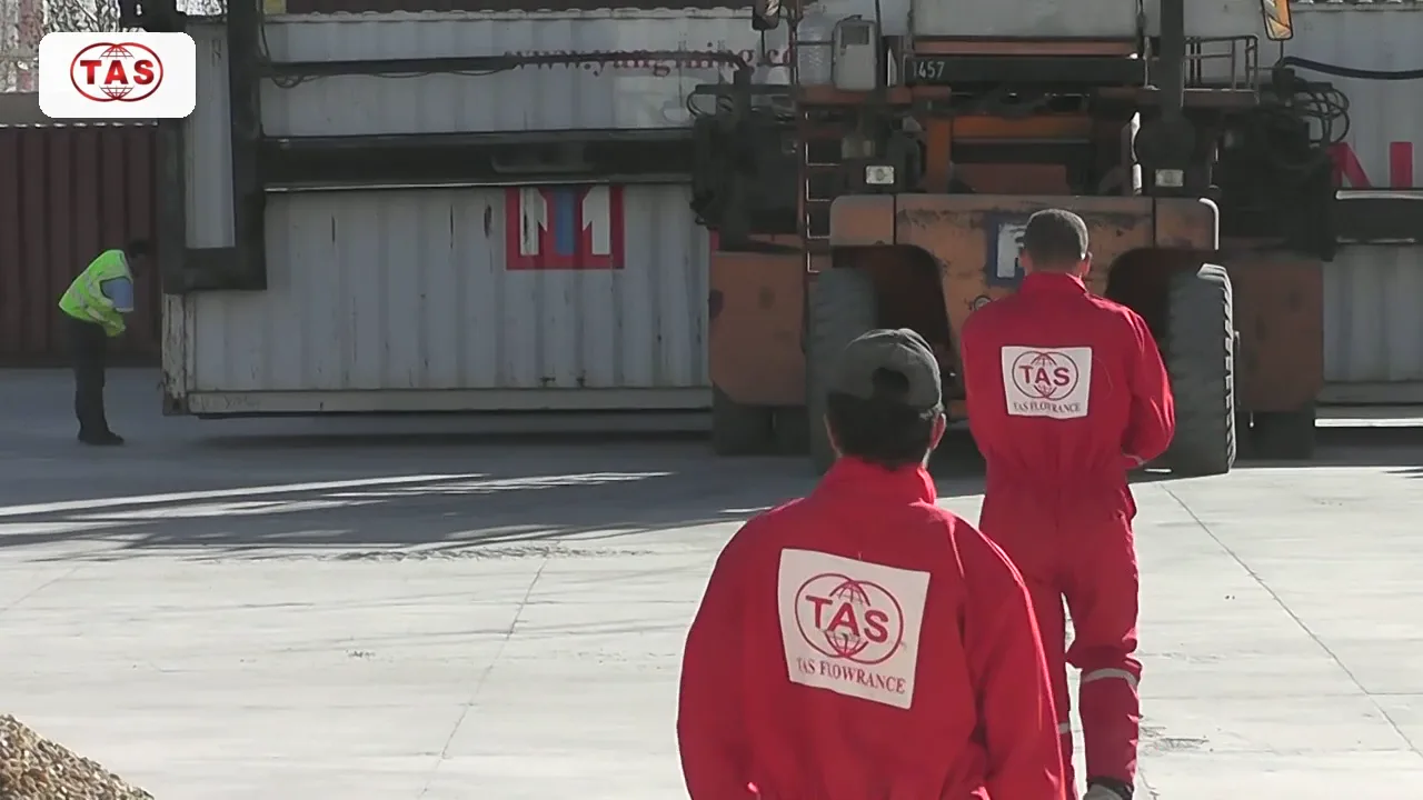 TAS Flowrance export team beside container-handling equipment