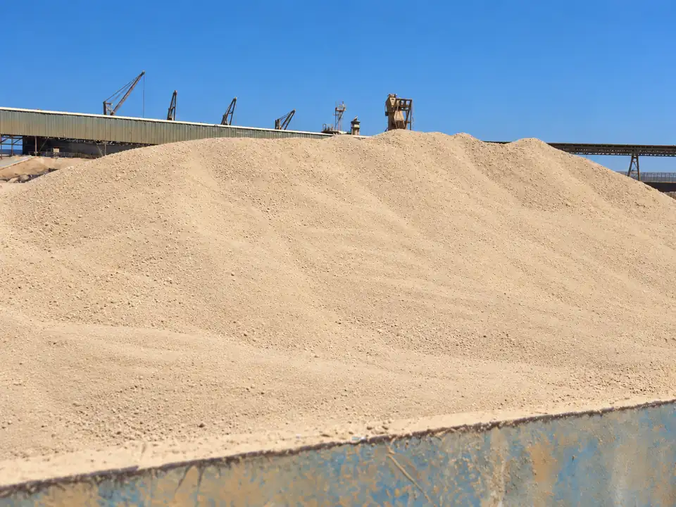 Egyptian phosphate rock powder stockpile at an export handling yard