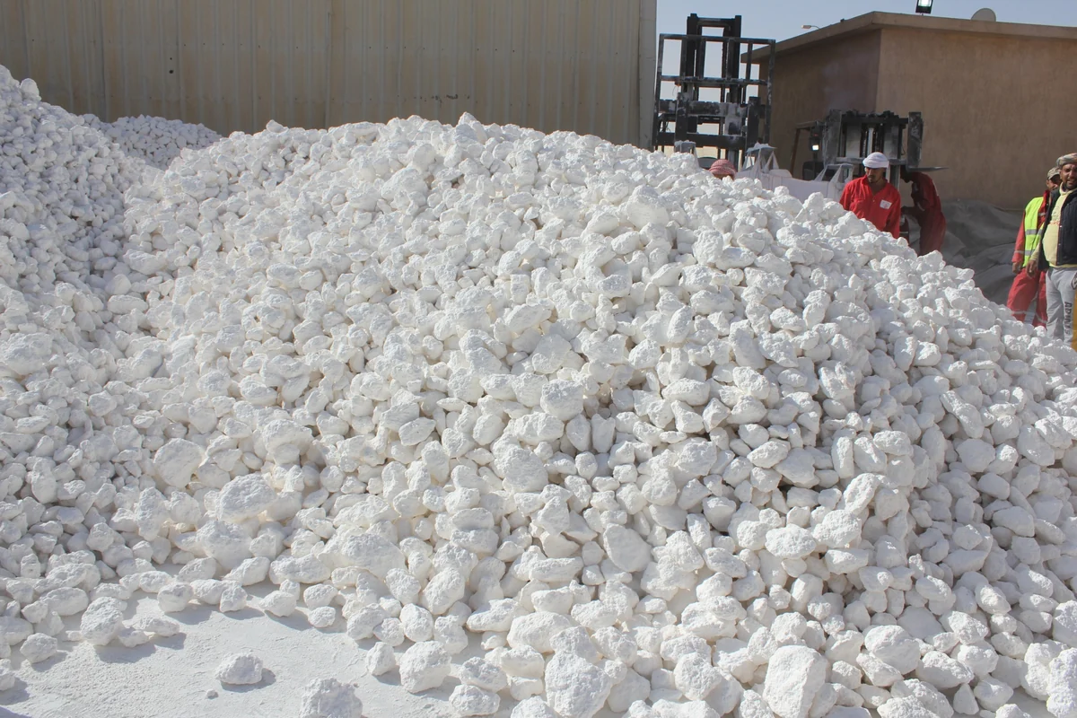 Natural Egyptian gypsum stockpile with loading equipment